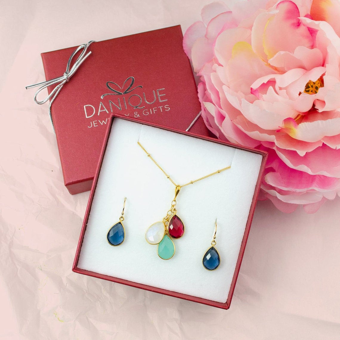 Danique Jewelry Custom Mother s Birthstone Necklace Earrings Set TCS Gold