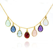Family Necklace Mother's Birthstone Charm Necklace Collar Necklace Teardrop Birthstones with aqua chalcedony, kyanite, sky blue, garnet, pink chalcedony, purple amethyst and moonstone