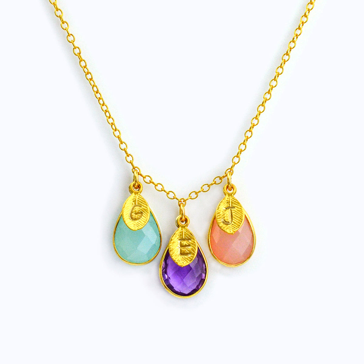 Custom Mother's Necklace with Kid's Birthstones & Letter Charms on Chain