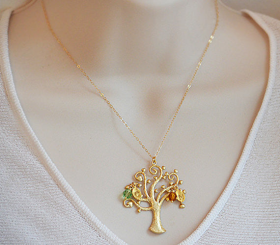 Personalized Custom birthstone charms Family Tree Necklace