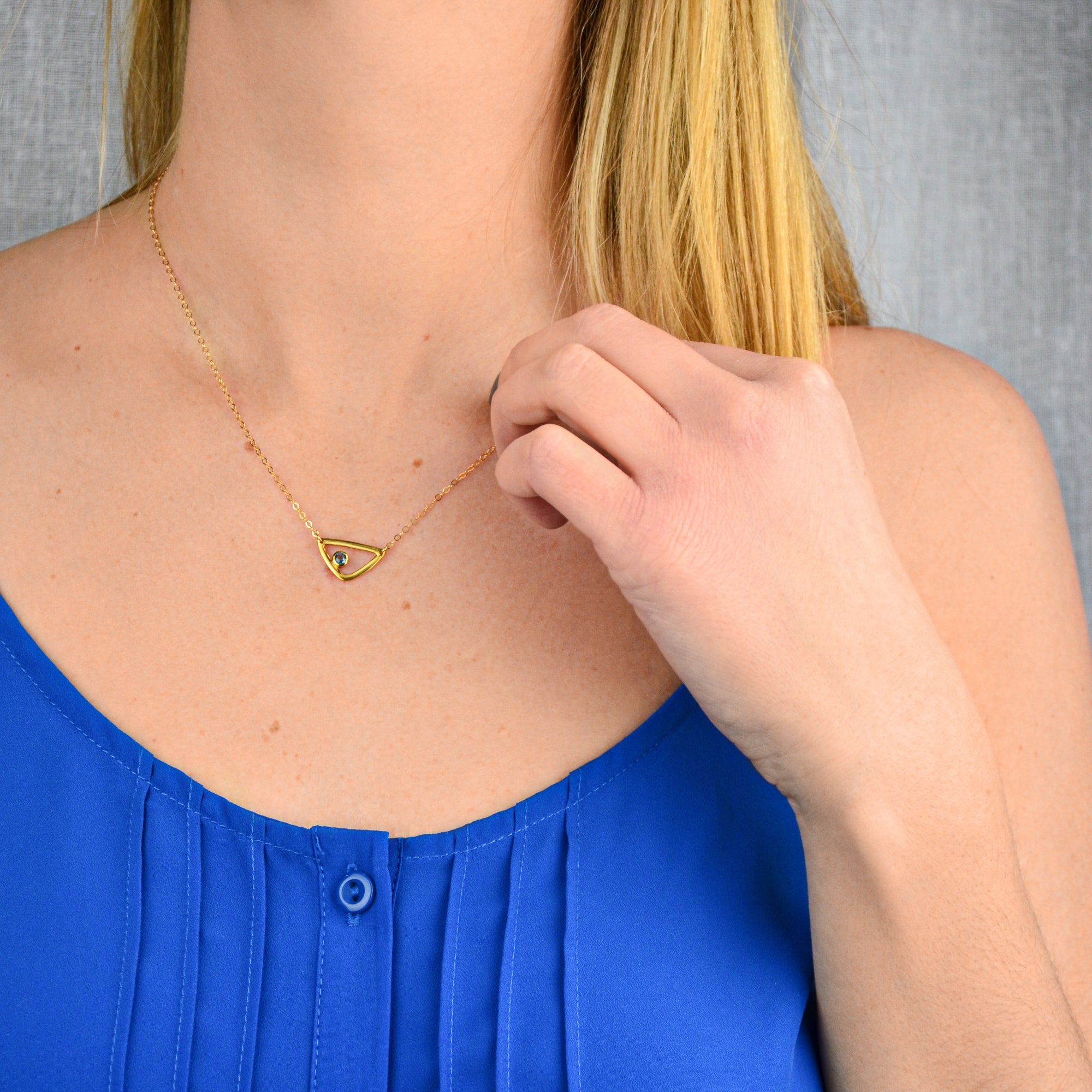 Personalized Birthstone Minimalist Triangle Pendant Necklace