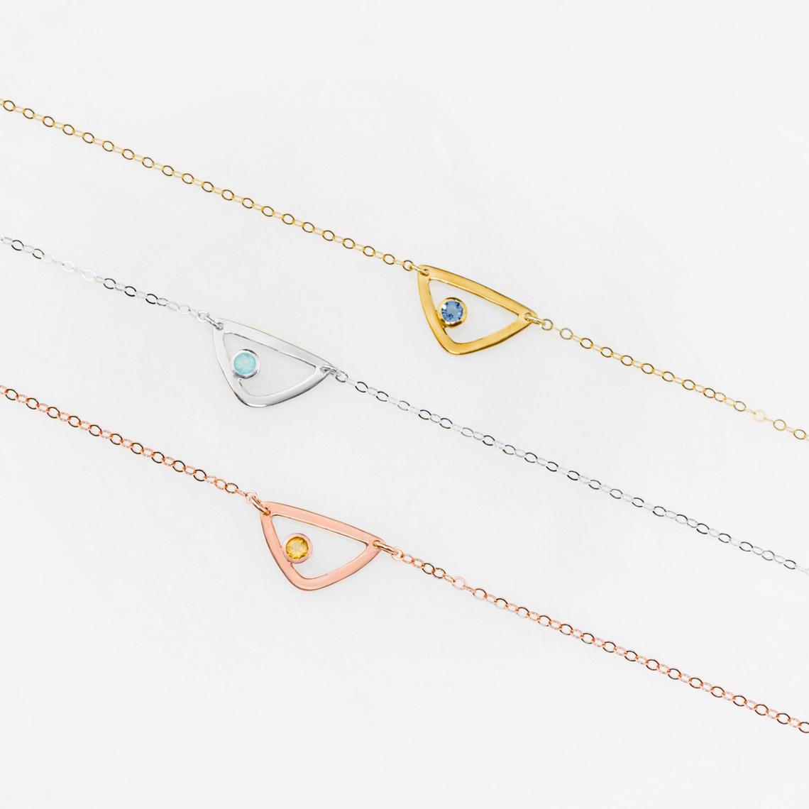 Personalized Birthstone Minimalist Triangle Pendant Necklace