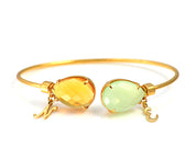 Mother's Adjustable Bangle Bracelet with Two Birthstones & Letter Charms