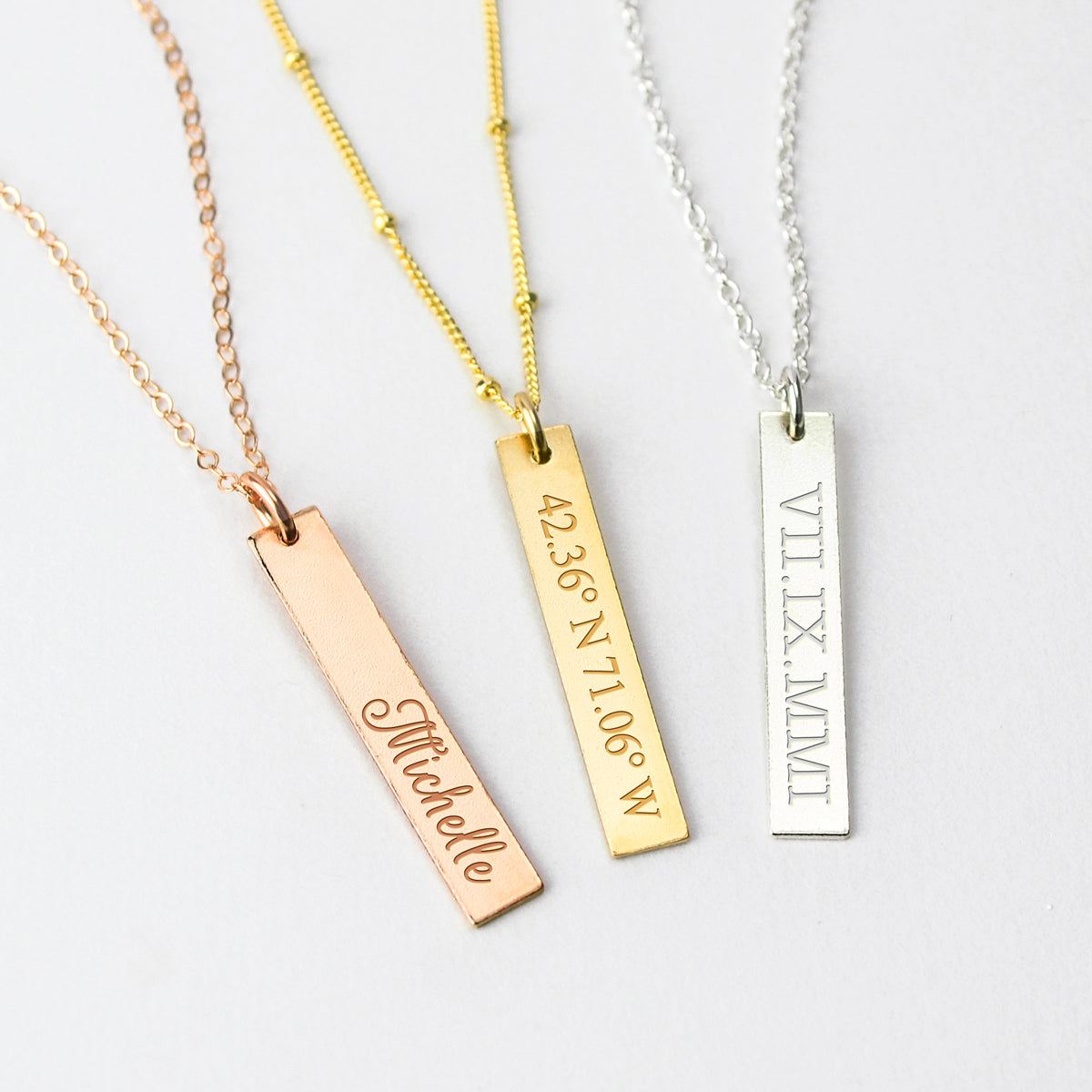 Engraved Vertical Bar Pendant Necklace - Main Image