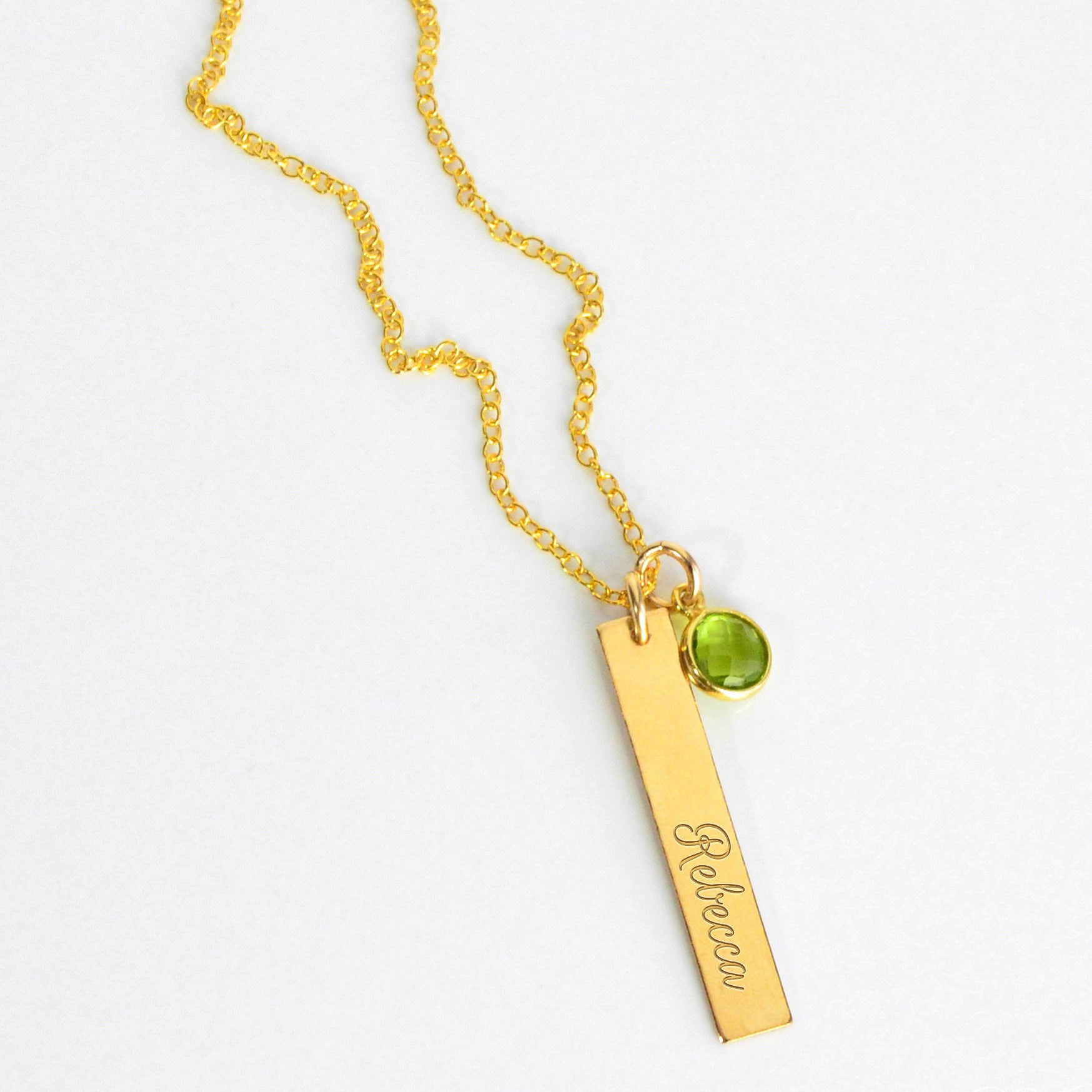 Engraved Bar Charm Birthstone Necklace - Main Image