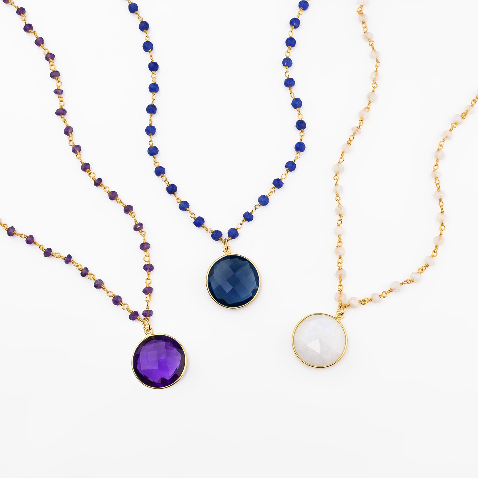 Round Pendant Wire Wrapped Necklace Birthstone Necklace