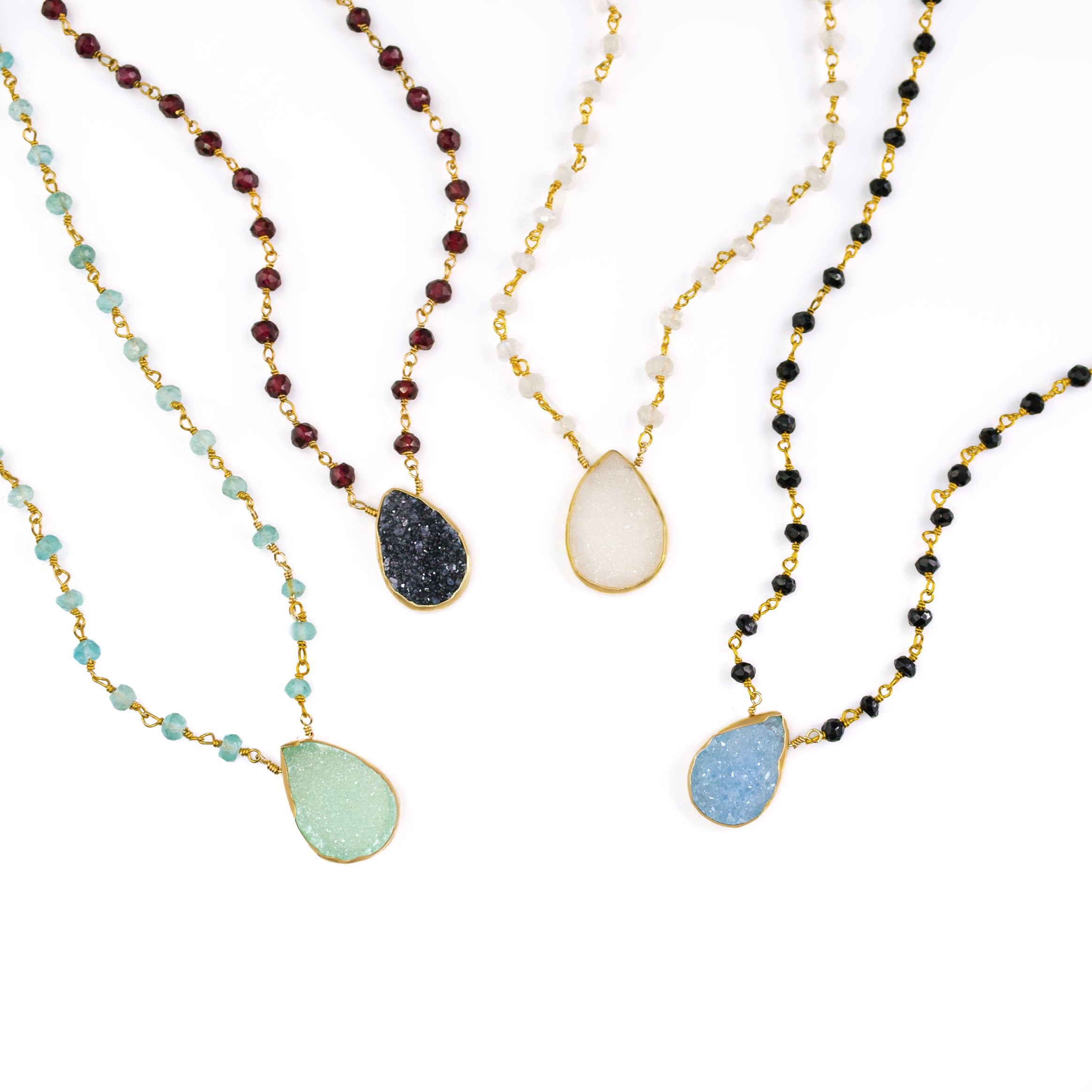 Black Druzy pendant on Garnet wire wrapped necklace – Danique Jewelry