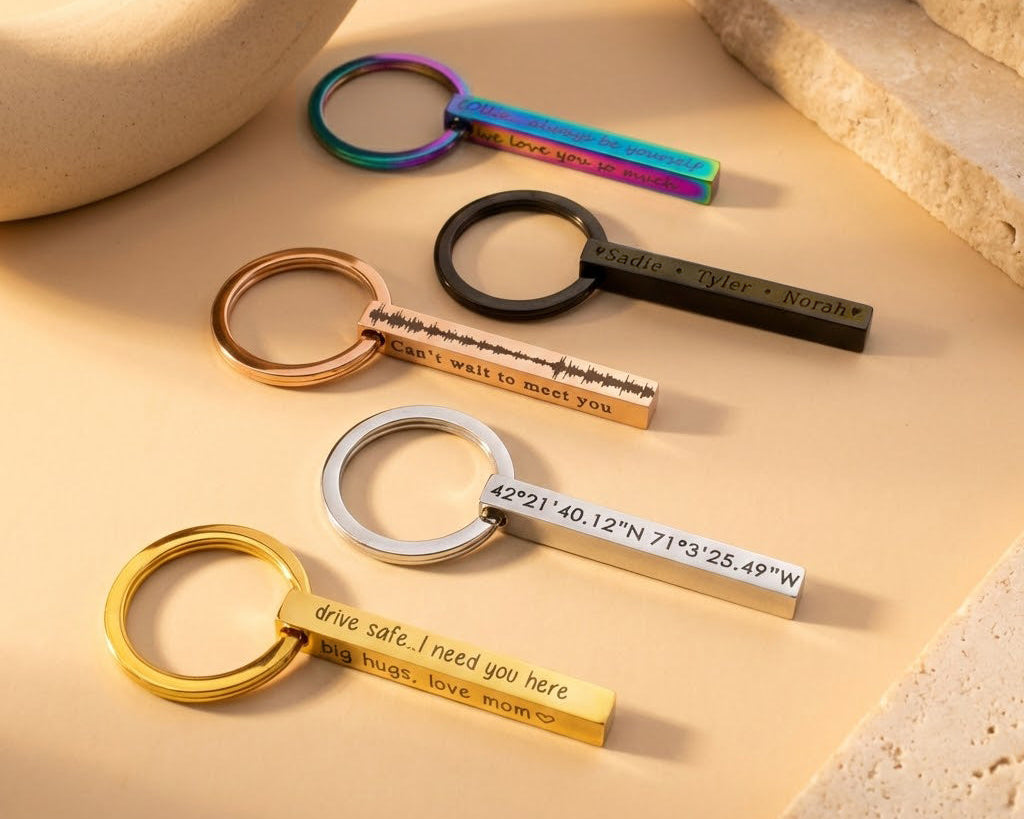 Personalized engraved 3D bar keychain, first heartbeat keepsake, pregnancy gift, new mom gift, ultrasound memory gift, custom baby keepsake, sentimental engraved keychain, expecting mother gift