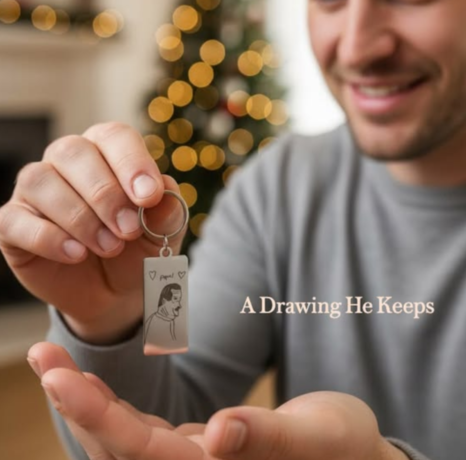 custom engraved keychain with child drawing personalized dad keychain fathers day gift custom handwriting keychain kids artwork engraved keychain meaningful gift for dad keepsake gift for him