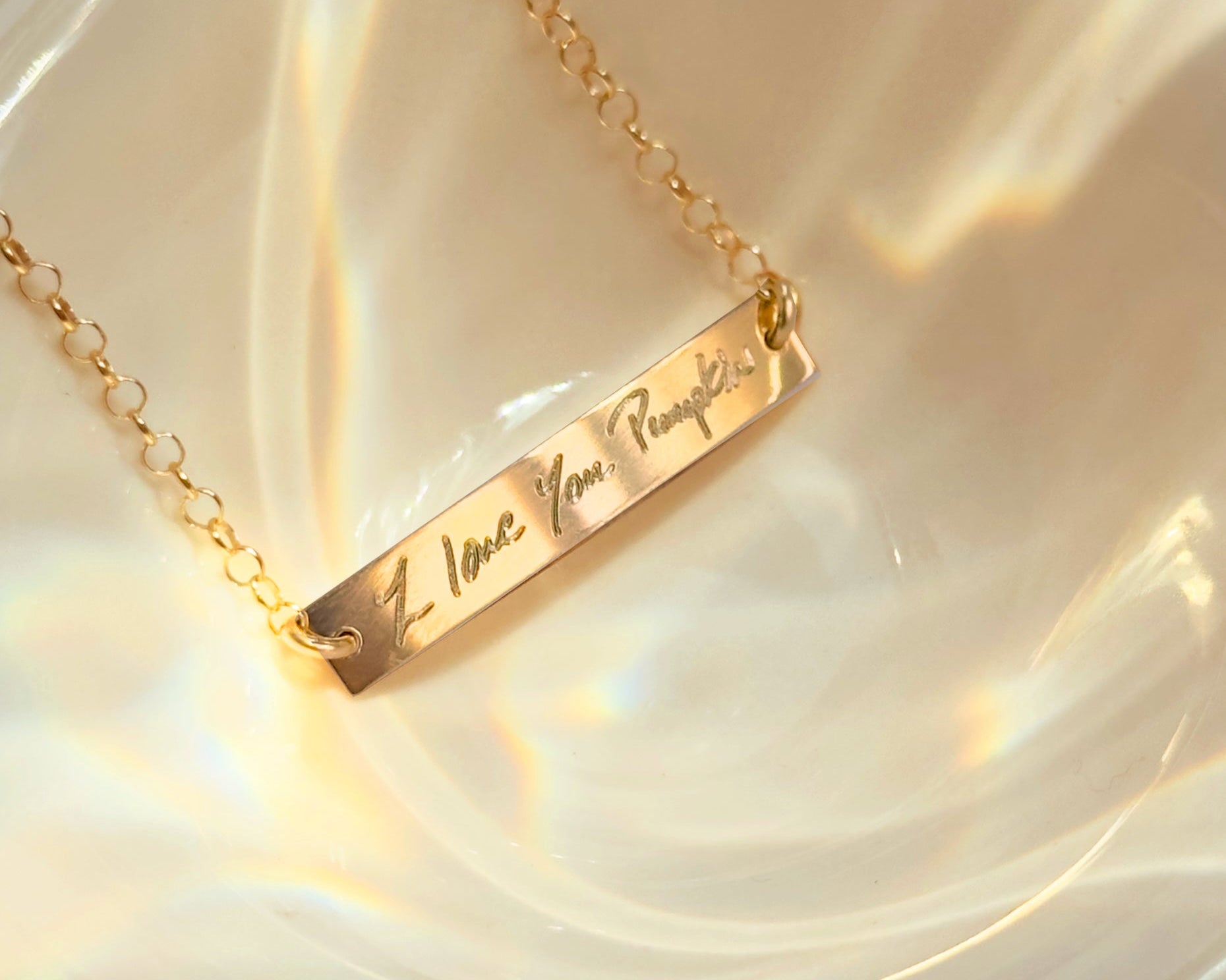 handwriting engraved necklace, custom handwriting jewelry, personalized bar necklace, engraved gold necklace, custom message necklace, memorial handwriting necklace, handwriting jewelry for her, signature engraved