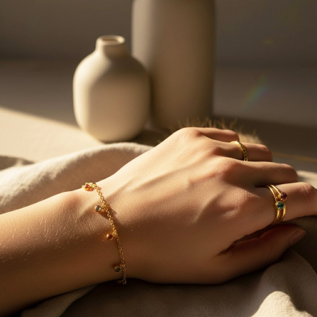 birthstone jewelry gift, personalized birthstone bracelet gift, dainty stacking ring gift, birthday jewelry gift for her, mother daughter jewelry, family birthstone bracelet, meaningful jewelry gift, minimalist gold jewelry gift