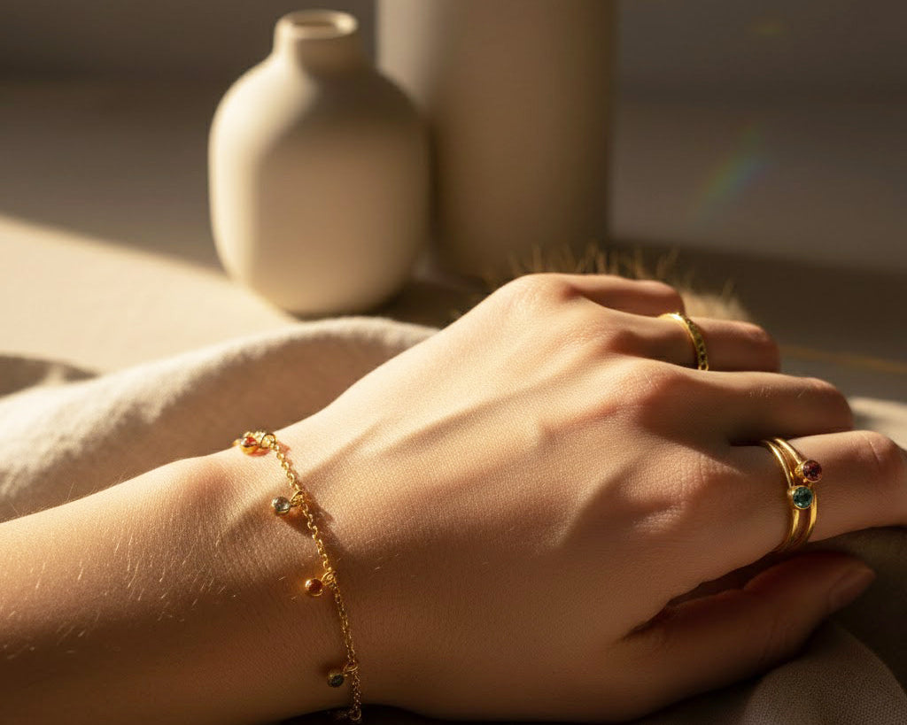 birthstone jewelry gift, personalized birthstone bracelet gift, dainty stacking ring gift, birthday jewelry gift for her, mother daughter jewelry, family birthstone bracelet, meaningful jewelry gift, minimalist gold jewelry gift