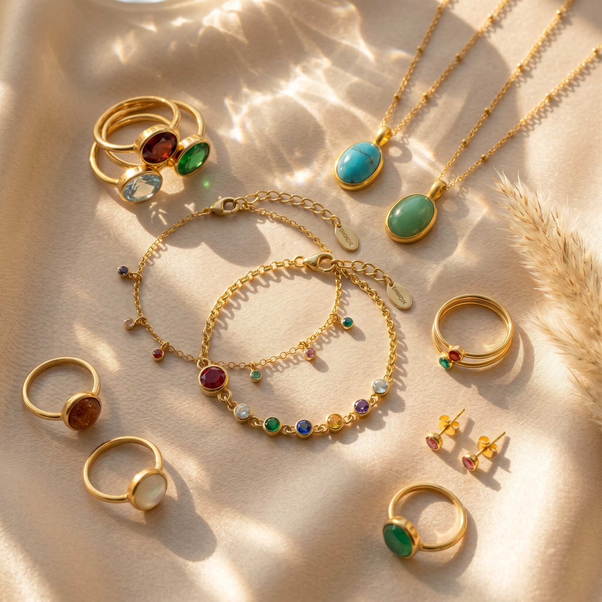 the minimalist birthstone collection featuring rings, necklaces, bracelets, and earrings - all personalized.