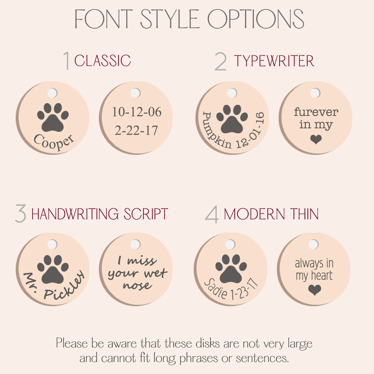 Font style options include classic, typewriter, handwriting script or modern thin. 