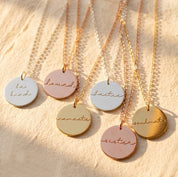 Personalized Disc Pendant Necklace, Yellow Gold Rose Gold Sterling Silver Necklaces Inspirational Message Engraving