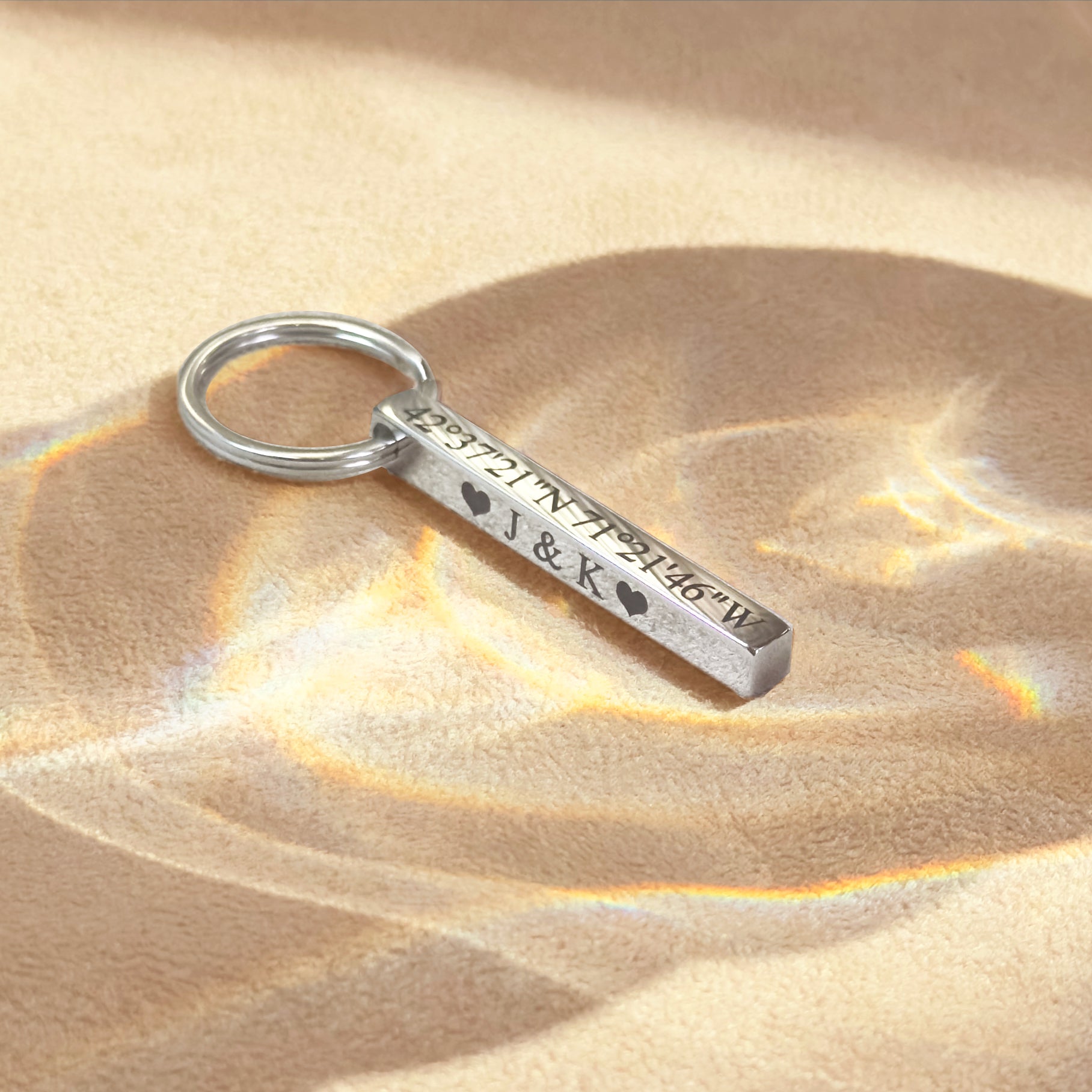 4-Sided Large 3D Bar Keychain, Personalized Key Ring Engraved with Phone Number, Name, Address, Gold, Black, Rainbow, Silver, Custom New Driver Gift