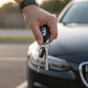 Personalized 3D bar engraved keychain with GPS coordinates, custom metal keychain engraved with latitude and longitude, slim rectangular bar keychain attached to car keys, minimalist personalized keychain for men, meaningful location keychain gift for husband, boyfriend, dad, or new driver, engraved coordinates keychain marking a special place, anniversary, home address, or memory, durable everyday carry keychain with clean modern engraving