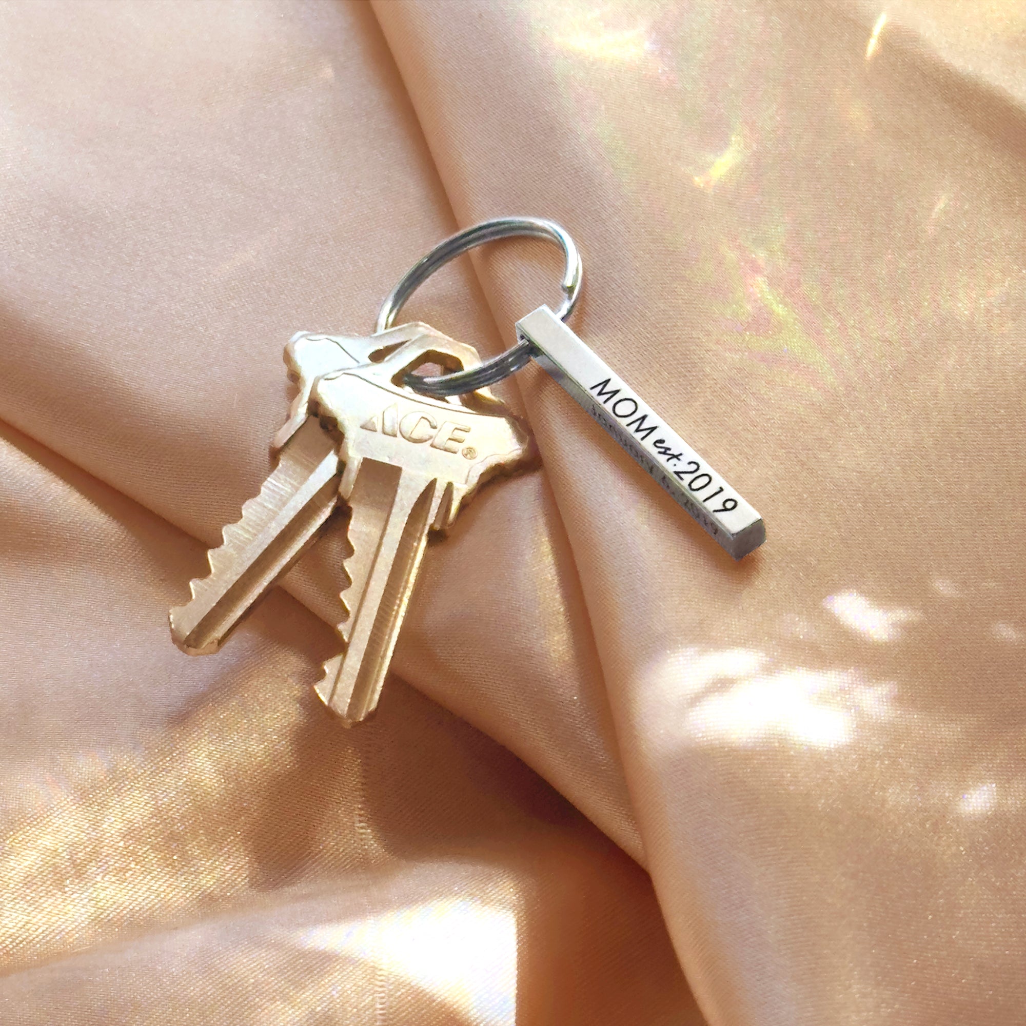 Mini 3D Bar Keychain, Dainty Personalized Engraved 4-Side charm