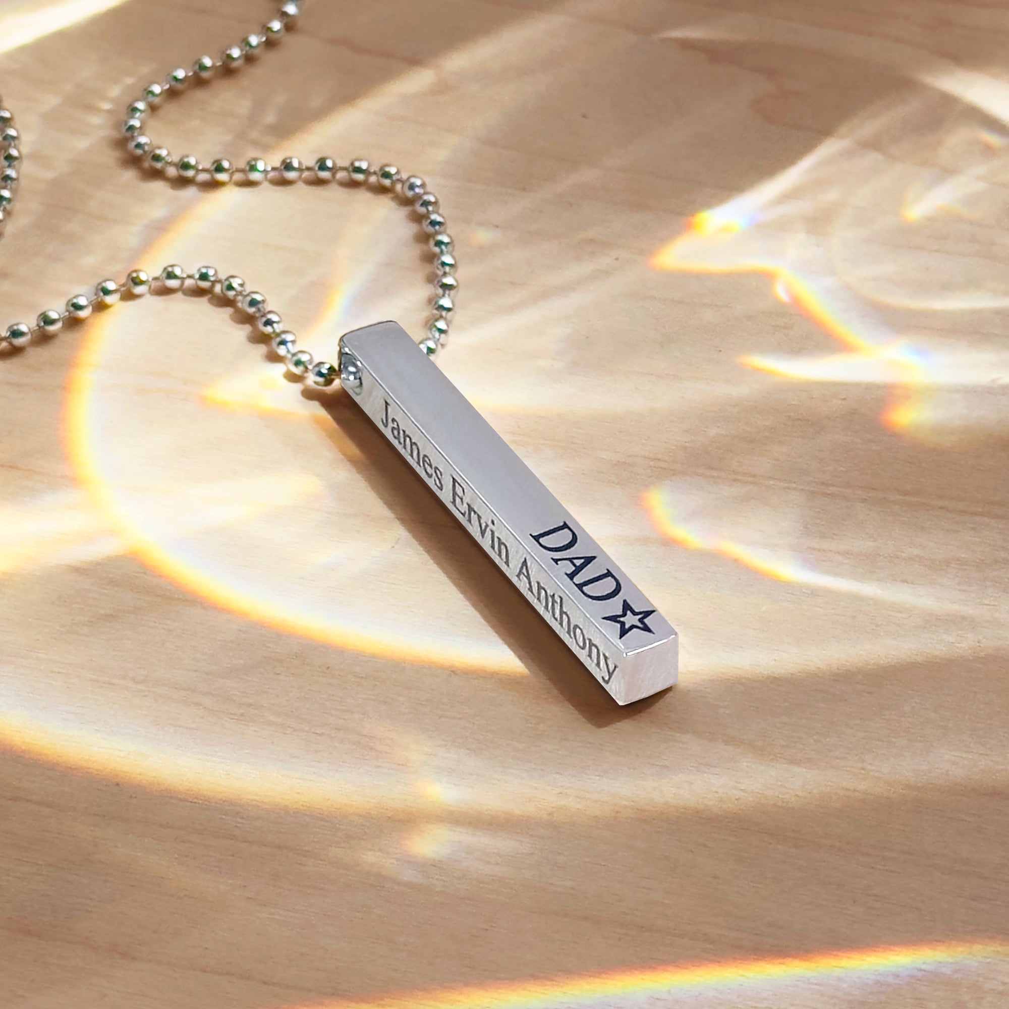 Men's Custom 3D Bar Necklace, Fingerprint or Signature Engraved Pendant for Men, Personalized Bar Pendant, Black, Silver, Gold, Men's Memorial Jewelry