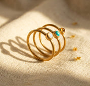 Dainty gold opal ring with soft glowing October opalite, November Citrine, December turquoise stone