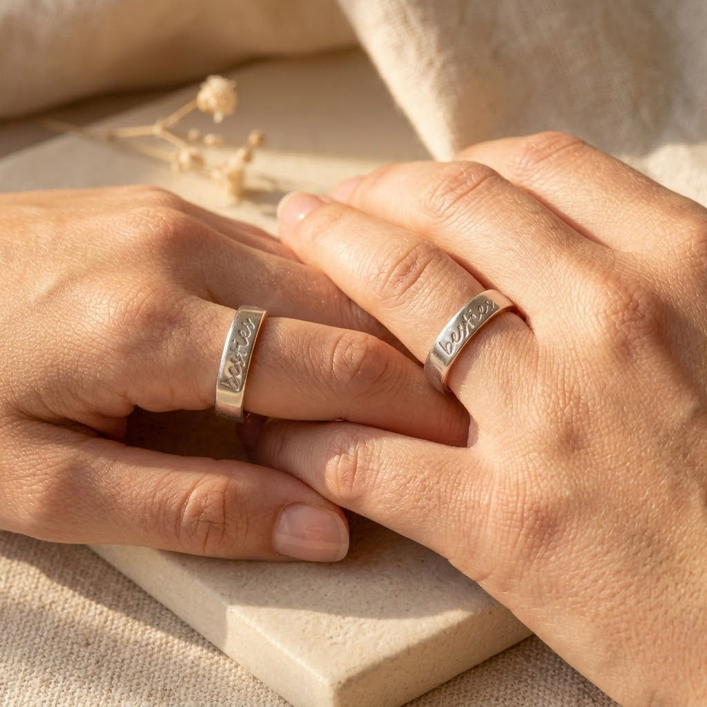 Custom Handwriting Engraved Ring 4mm; Personalized Name & Coordinates