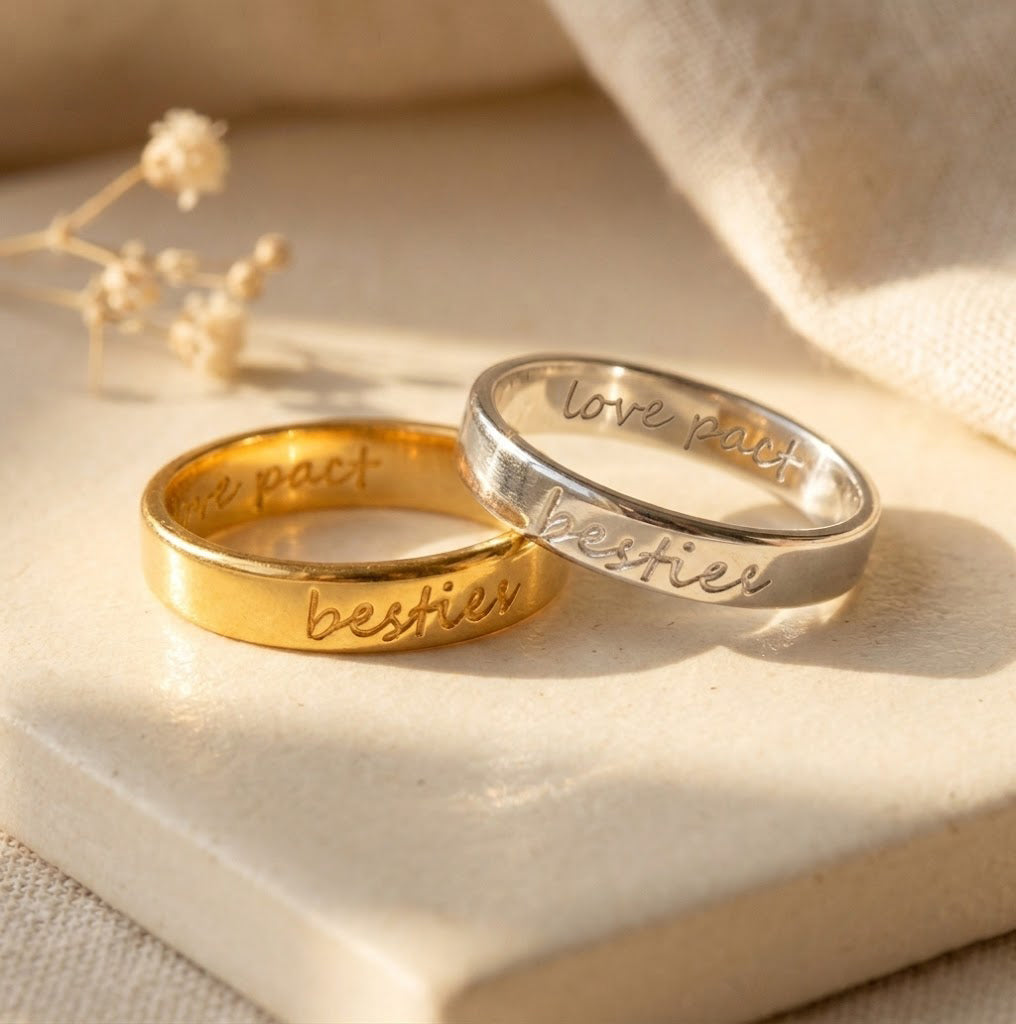 Custom Handwriting Engraved Ring 4mm; Personalized Name & Coordinates