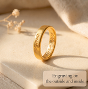 Custom Handwriting Engraved Ring 4mm; Personalized Name & Coordinates