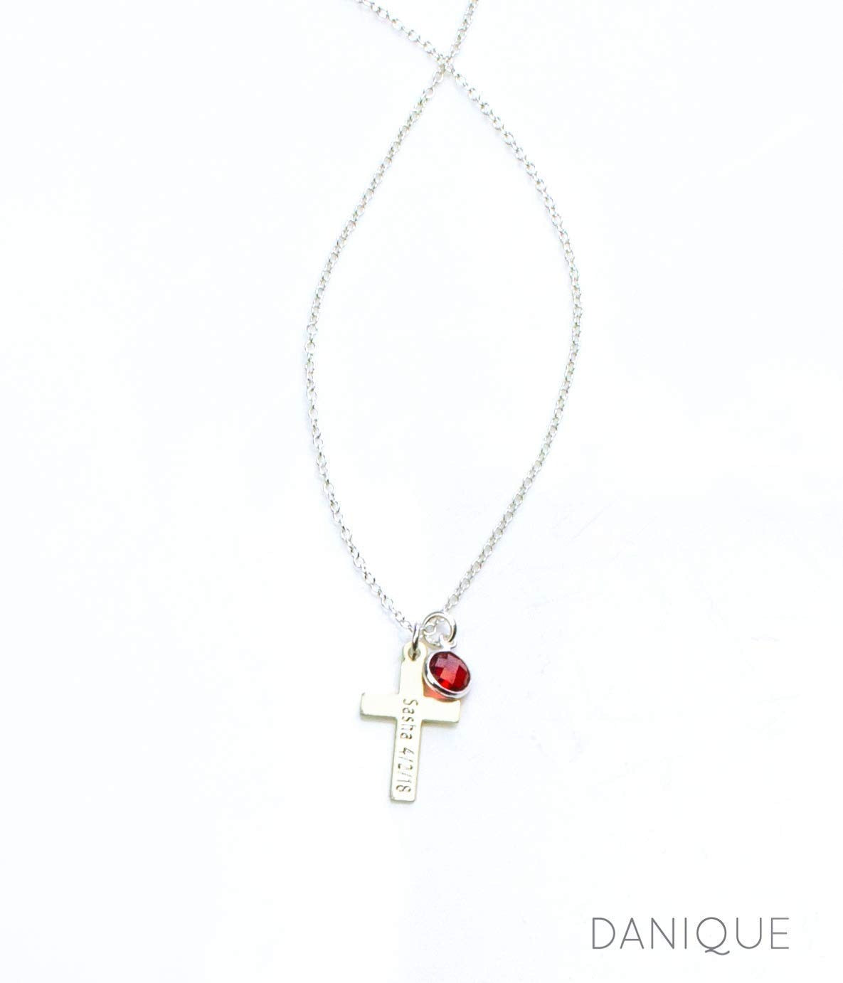 Sterling silver engraved cross with garnet gemstone. Birthstone jewelry, first communion gift, easter gift, religious jewelry, cross jewelry, cross necklace, baptism gift, communion gift, gift or her, religious necklace, engraved cross charm, gift for mom, gift for teen, gift for girl, christmas gift, valentine's gift, birthday gift, anniversary gift. 