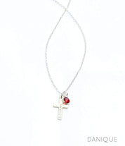 Sterling silver engraved cross with garnet gemstone. Birthstone jewelry, first communion gift, easter gift, religious jewelry, cross jewelry, cross necklace, baptism gift, communion gift, gift or her, religious necklace, engraved cross charm, gift for mom, gift for teen, gift for girl, christmas gift, valentine's gift, birthday gift, anniversary gift. 