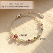 Gift-ready personalized birthstone bracelet in luxury packaging, custom Mother’s Day jewelry gift for mom with children’s birthstones and initials
