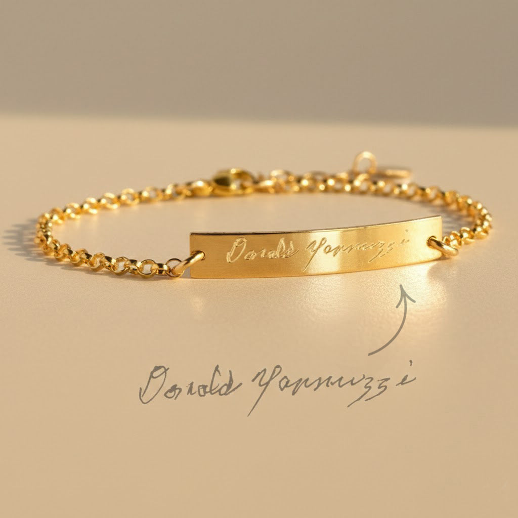 Personalized engraved bar bracelet in gold with custom name engraving, minimalist bar charm bracelet for women, custom jewelry gift for mom or anniversary