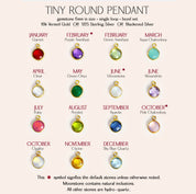 Tiny 6mm Round Gemstone Pendants. January birthstone, february birthstone, march birthstone, april birthstone, may birthstone, june birthstone, july birthstone, august birthstone, september birthstone, october birthstone, november birthstone, december birthstone. 