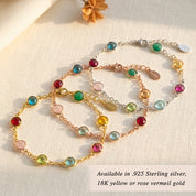 Taylor Swift inspired birthstone bracelet in gold, rose gold and sterling silver with colorful 6mm gemstones, personalized multistone bracelet gift for mom or girlfriend