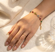 close up multistone birthstone bracelet 6mm gemstones, personalized gold bracelet gift for women