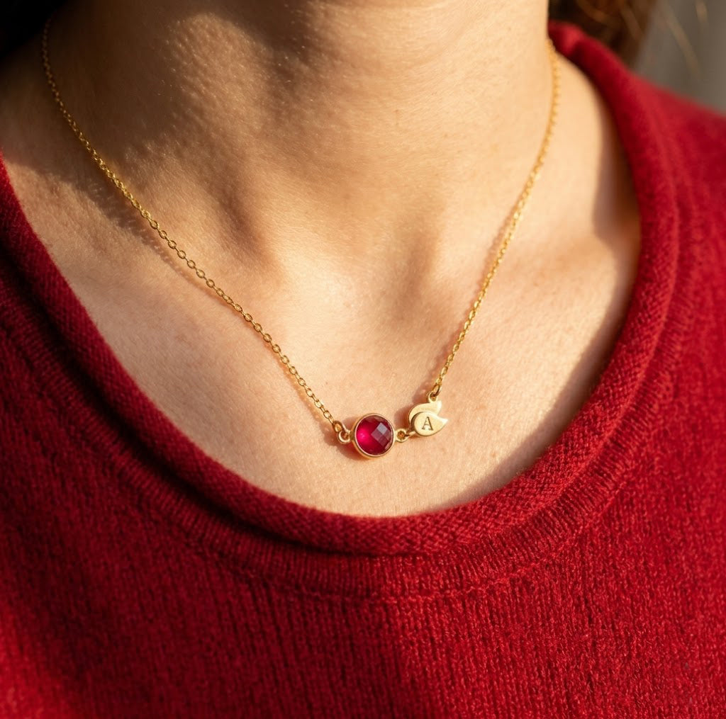 Personalized birthstone and initial necklace for mom family jewelry gift