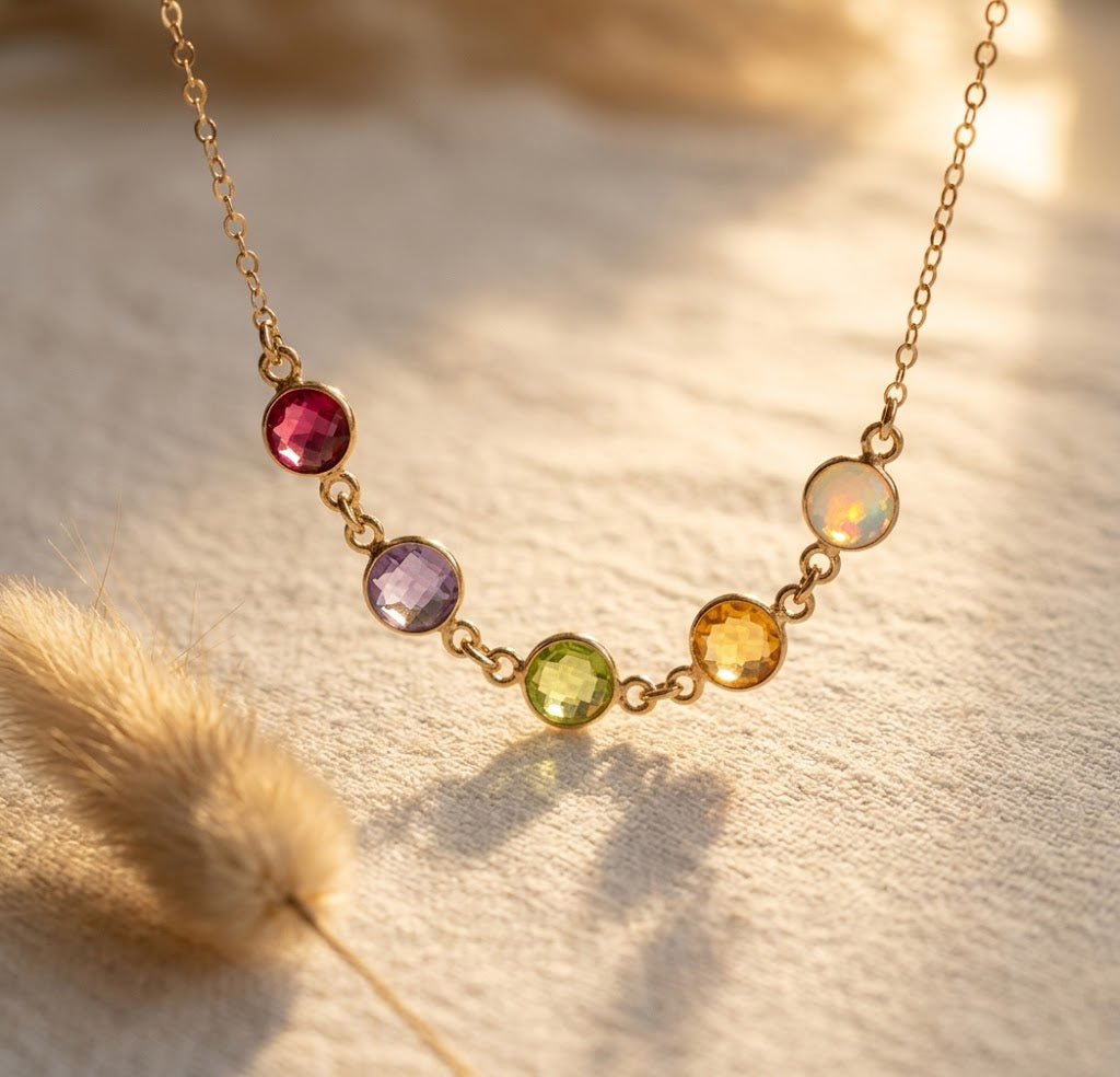 Elegant birthstone necklace for grandma with multicolor gems