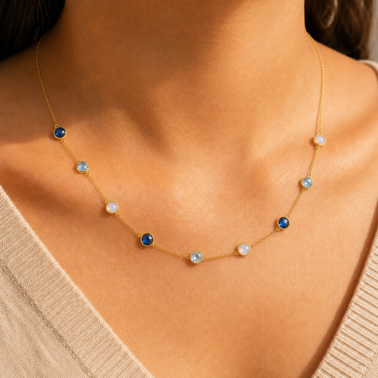 Custom Birthstone Station Necklace | Danique Jewelry Custom Birthstone Station Necklace | Danique Jewelry
