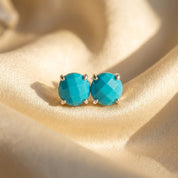 Turquoise birthstone stud earrings faceted gemstone gold prong set december birthstone jewelry