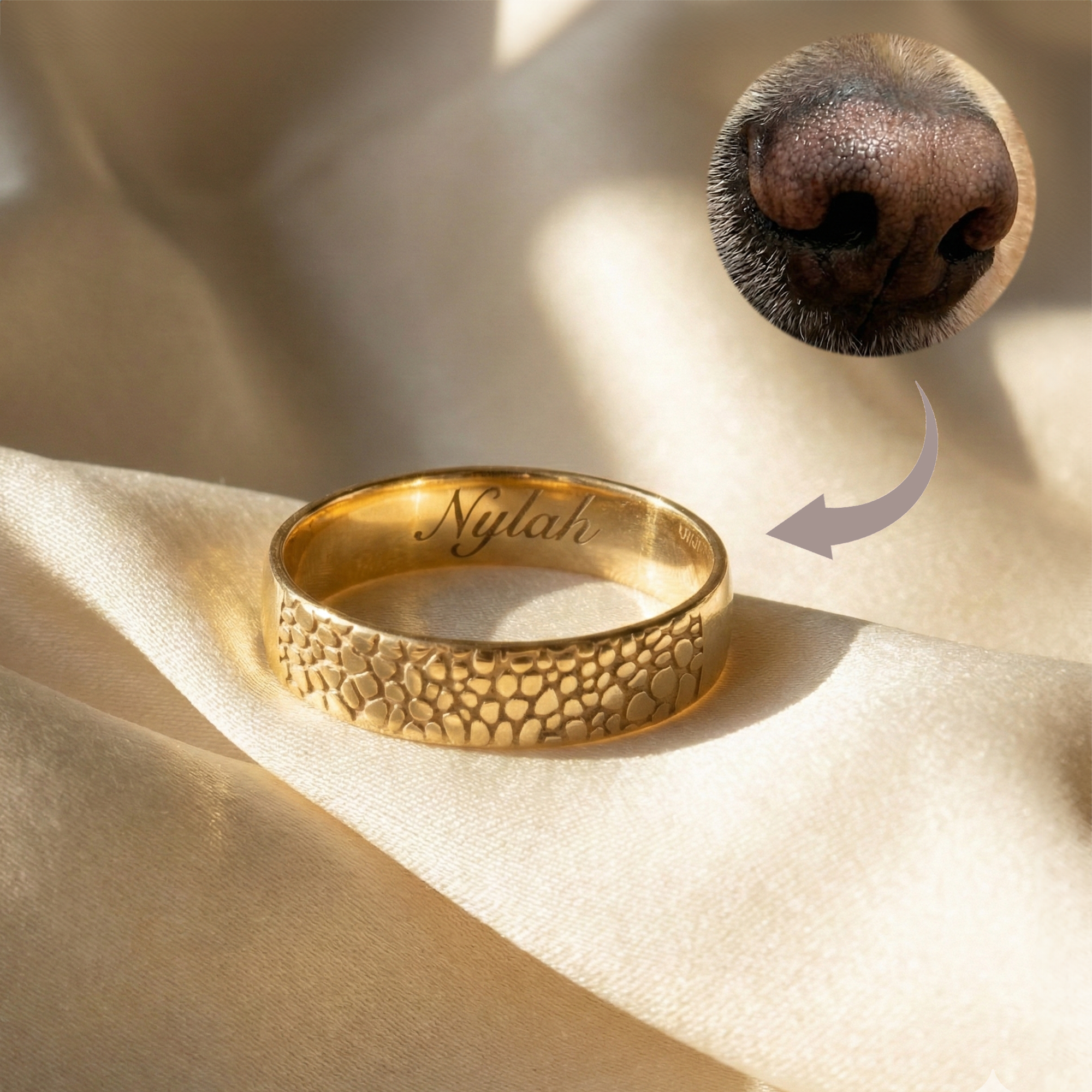 6mm Custom Dog Nose Print Ring, Personalized Pet Keepsake Gift Memorial Cat Sterling Silver, Rose Gold [6mm]