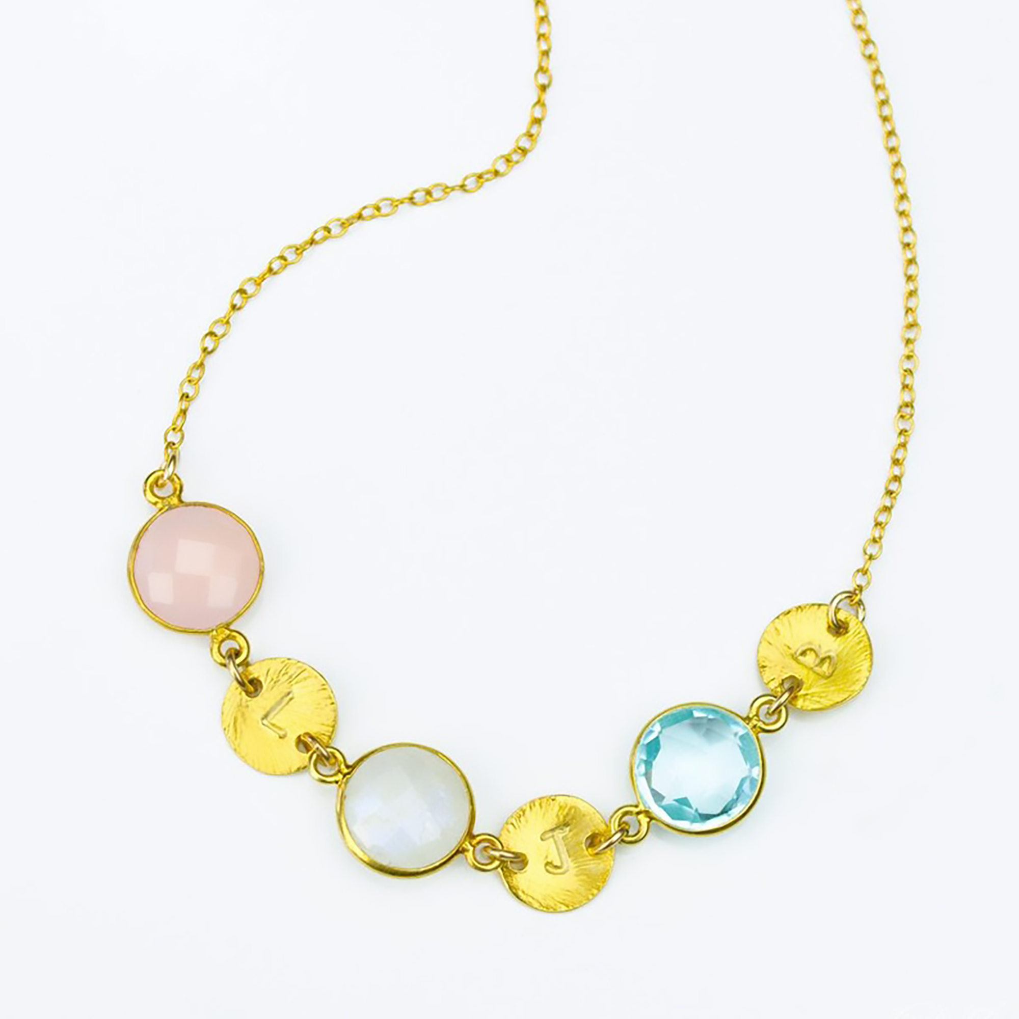 Personalized Round Birthstone & Initial Long Station Statement Necklace
