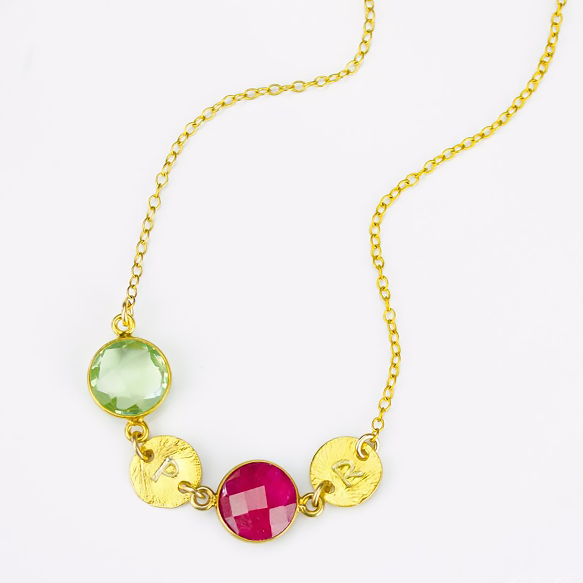 Personalized Round Birthstone & Initial Long Station Statement Necklace