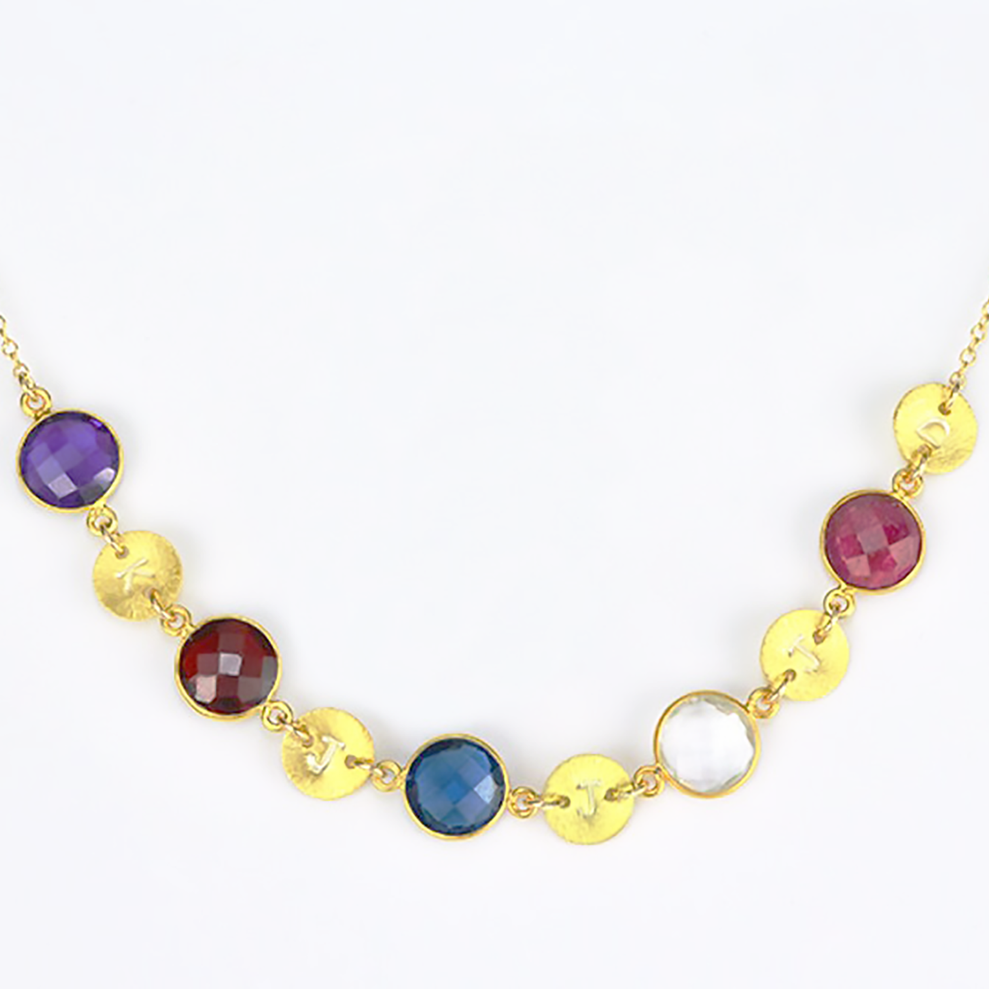 Personalized Round Birthstone & Initial Long Station Statement Necklace