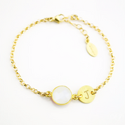 Personalized Pink Chalcedony Bracelet with Initial Charm • October Birthstone