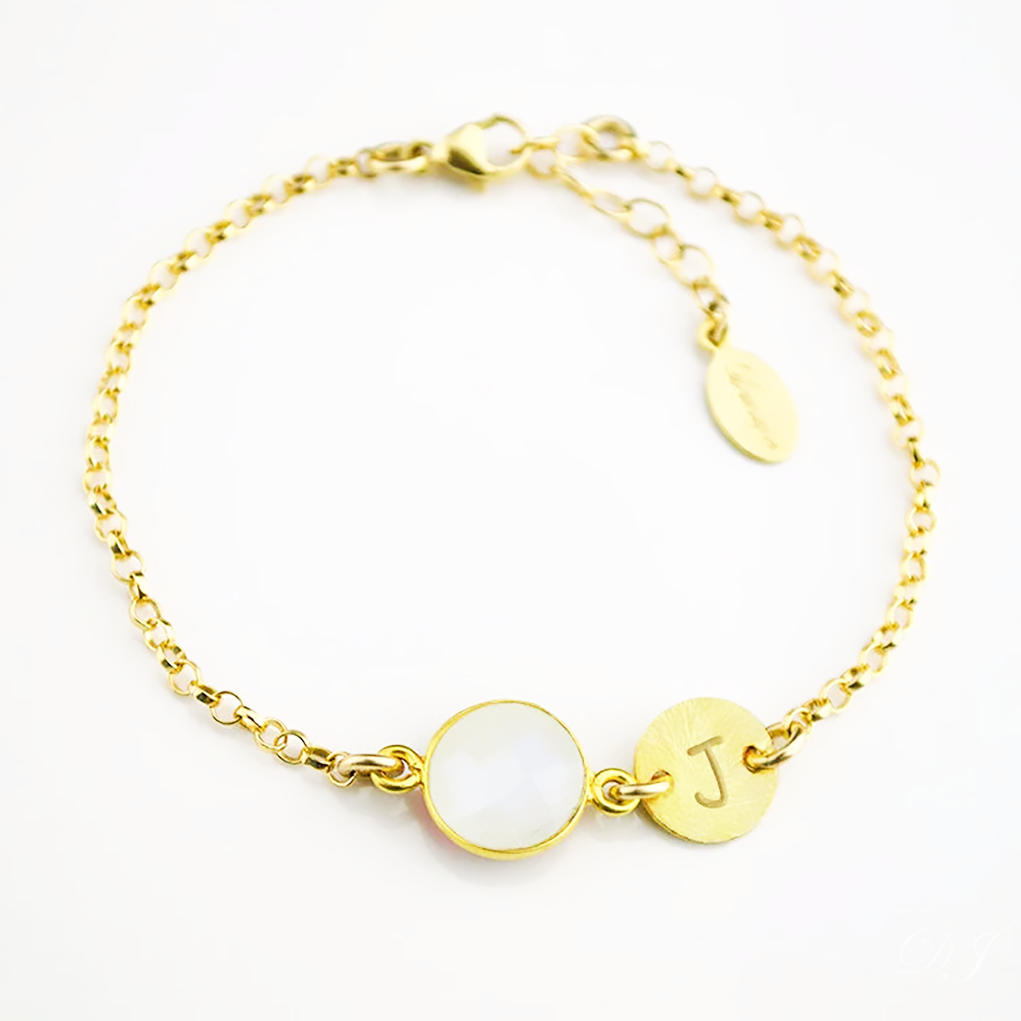 Personalized Pink Chalcedony Bracelet with Initial Charm • October Birthstone
