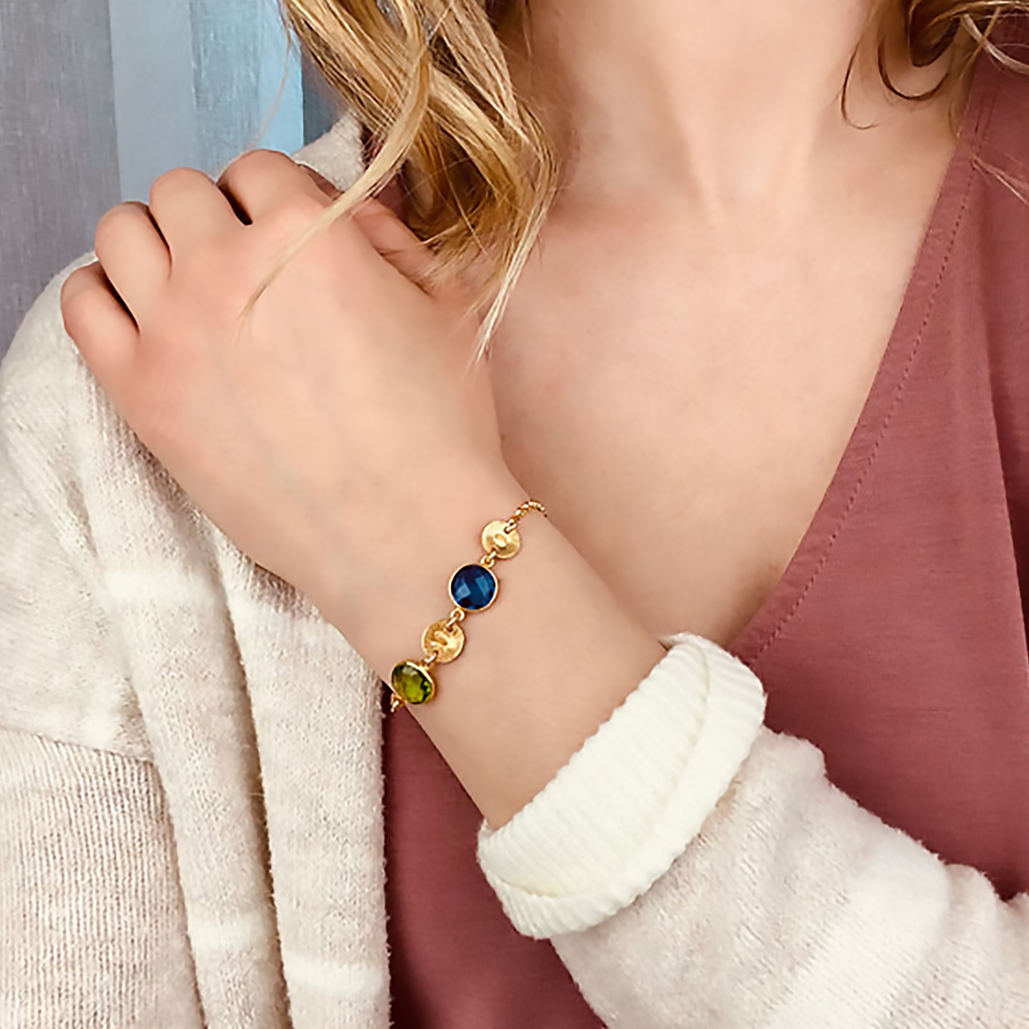 Personalized Family Birthstone Bracelet with Custom Initial Charms