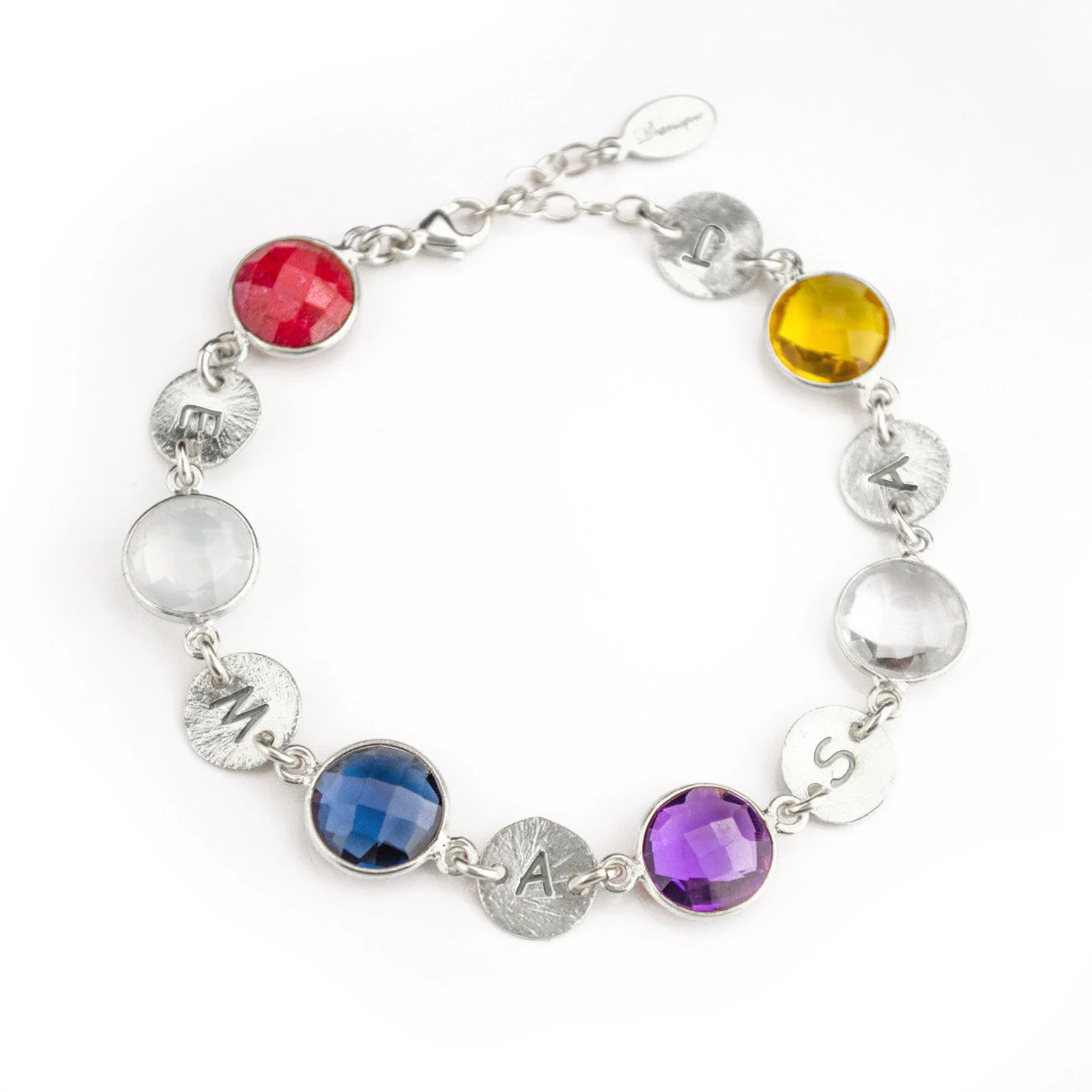 Personalized Family Birthstone Bracelet with Custom Initial Charms