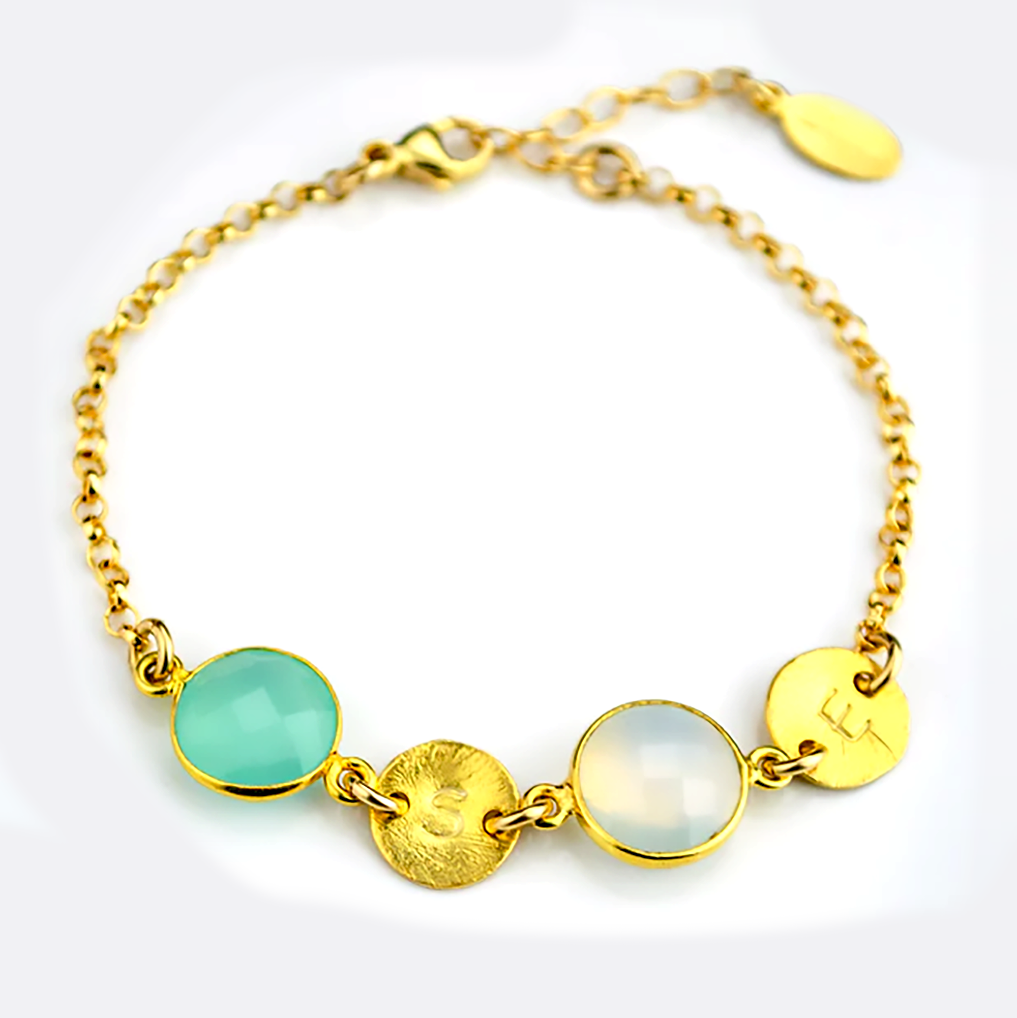 Personalized Family Birthstone Bracelet with Custom Initial Charms
