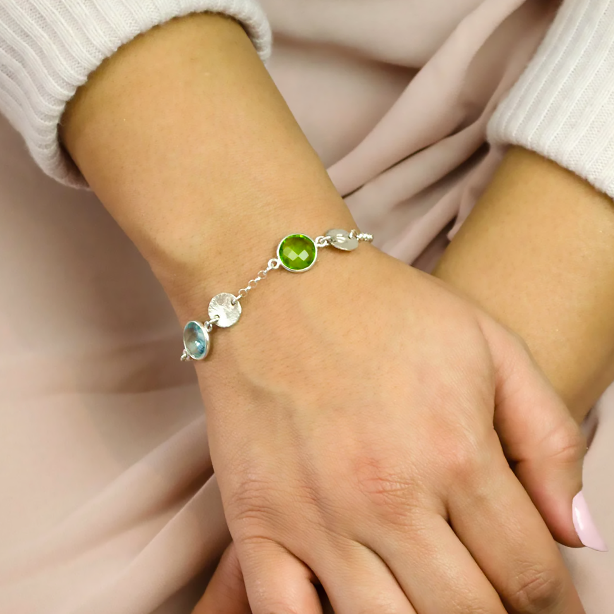 Personalized Family Birthstone Bracelet with Custom Initial Charms