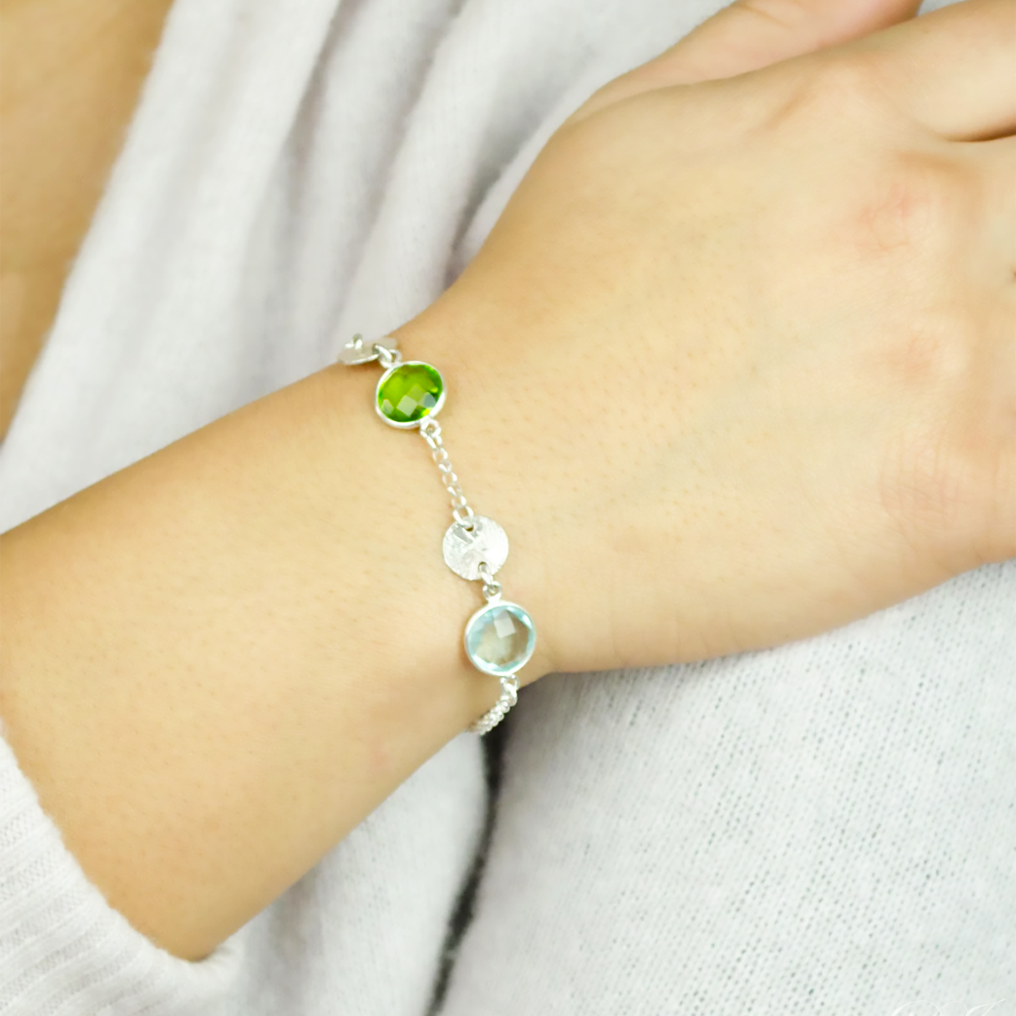 Personalized Family Birthstone Bracelet with Custom Initial Charms