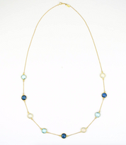 Taylor Swift-inspired birthstone necklace gold plated with 9 birthstones. music lover jewelry, music lover gift, valentines day, birthstone jewelry, birth month jewelry, blue quartz, kyanite, clear quartz birthstones, custom layering necklace